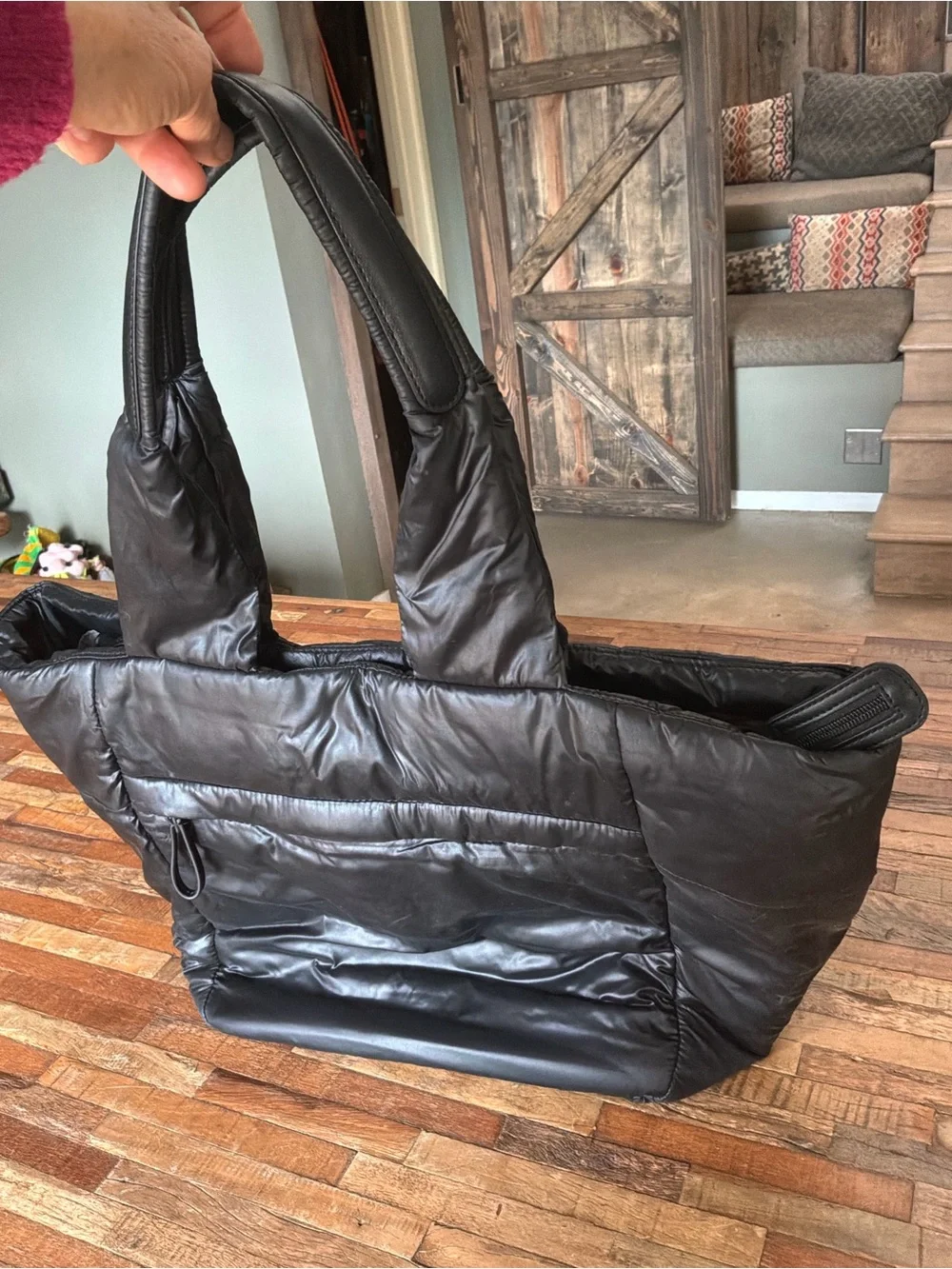 caraa Black Quilted Puffer Tote